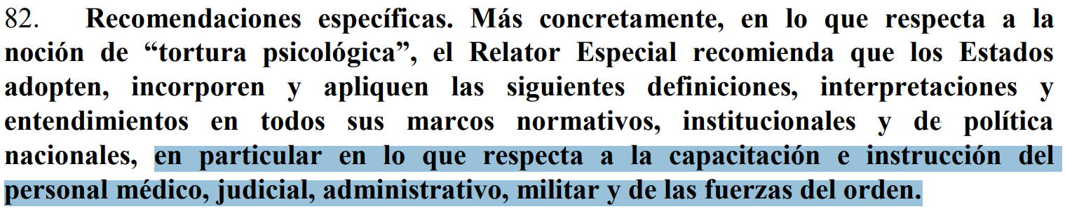Informe del Relator Especial para la Tortura y otros tratos o penas crueles, inhumanos o degradantes
